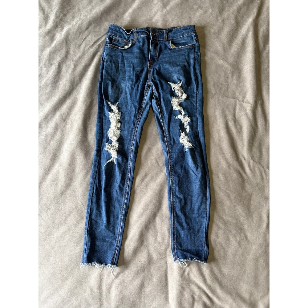 Wild Fable Womens Distressed Skinny Jeans Dark Wash Raw Hem Size 8 Distressed